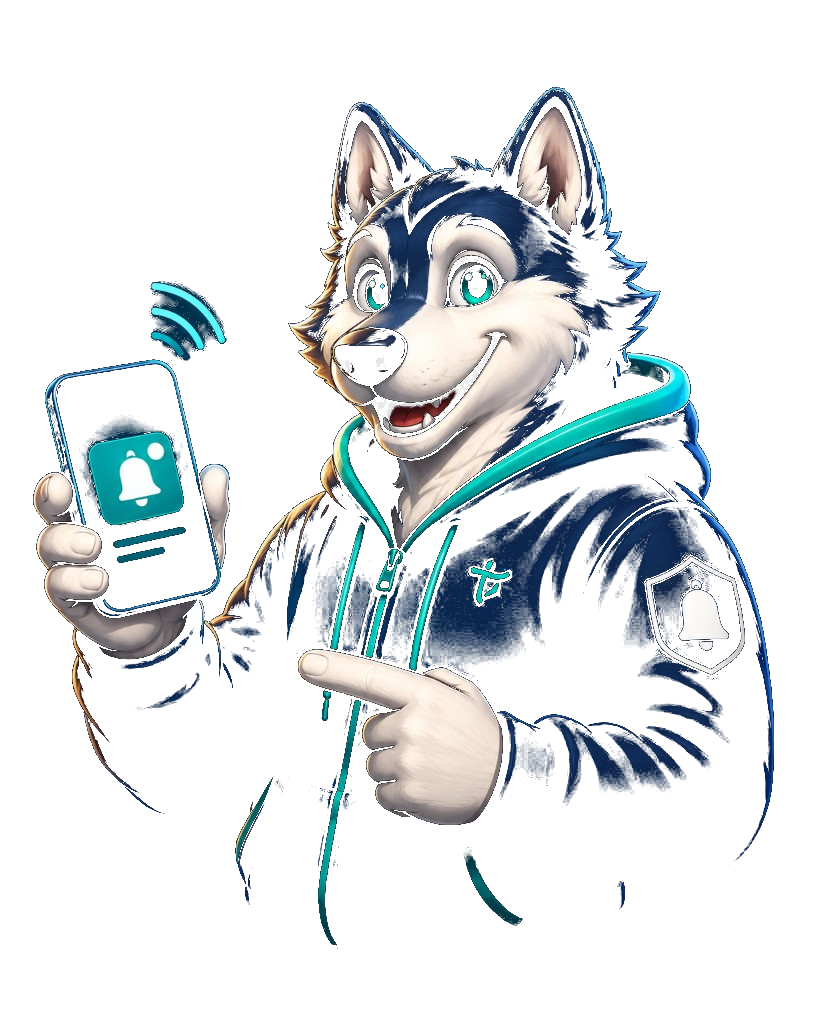 Mascotte Willy Push mostra una notifica push sul telefono