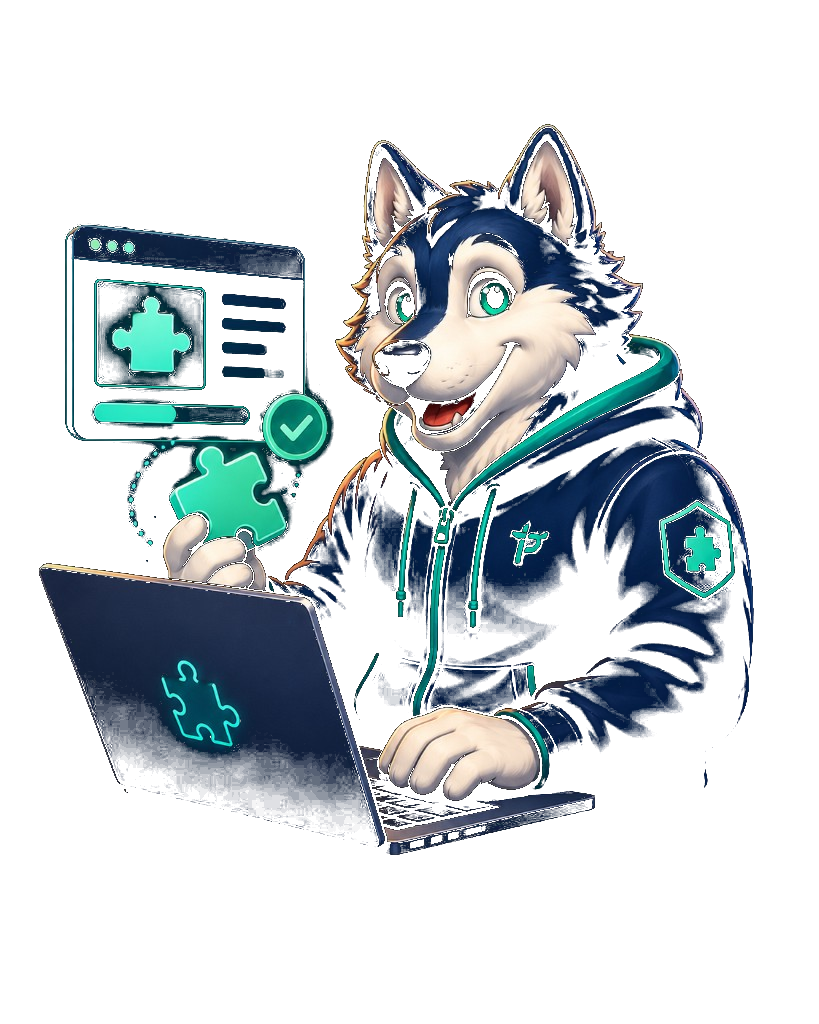 Mascotte Willy Push al laptop con plugin WordPress