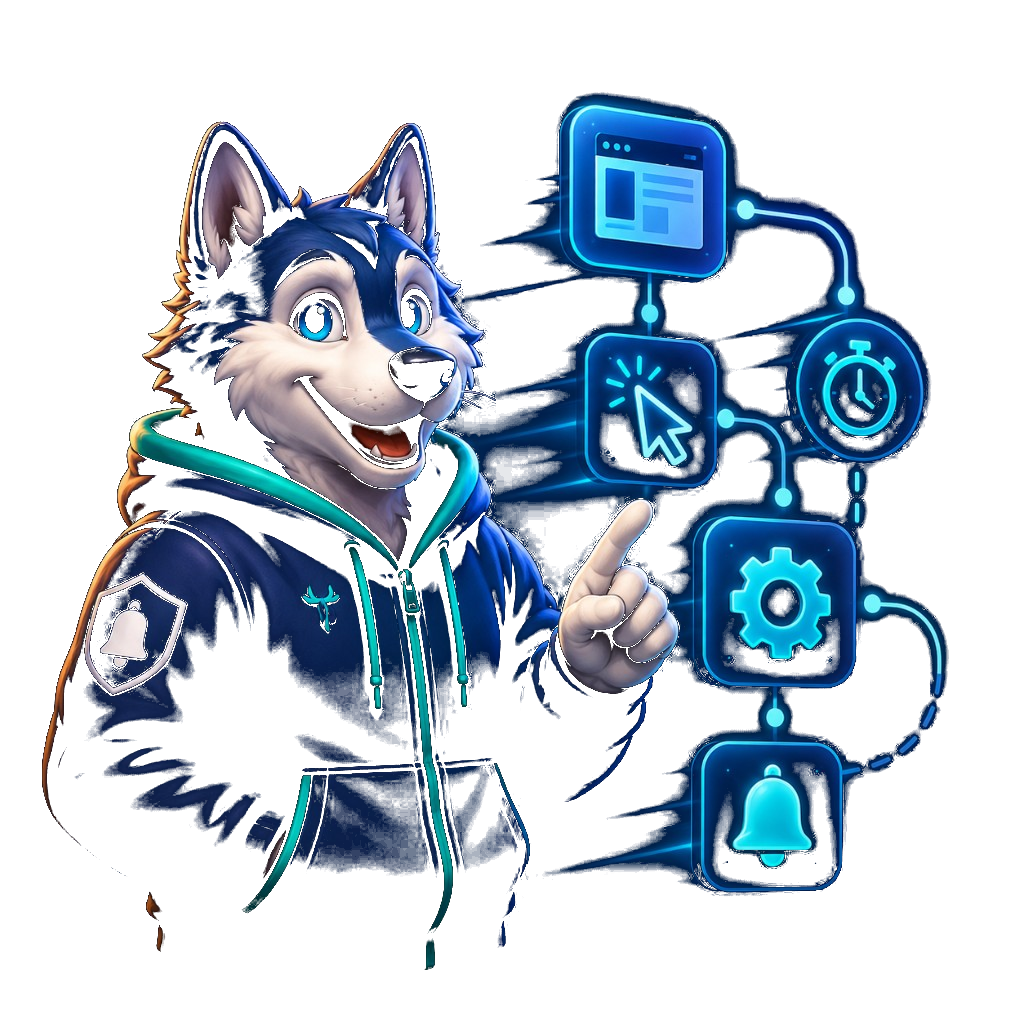 Mascotte Willy Push configura automazioni su pagina, click e delay
